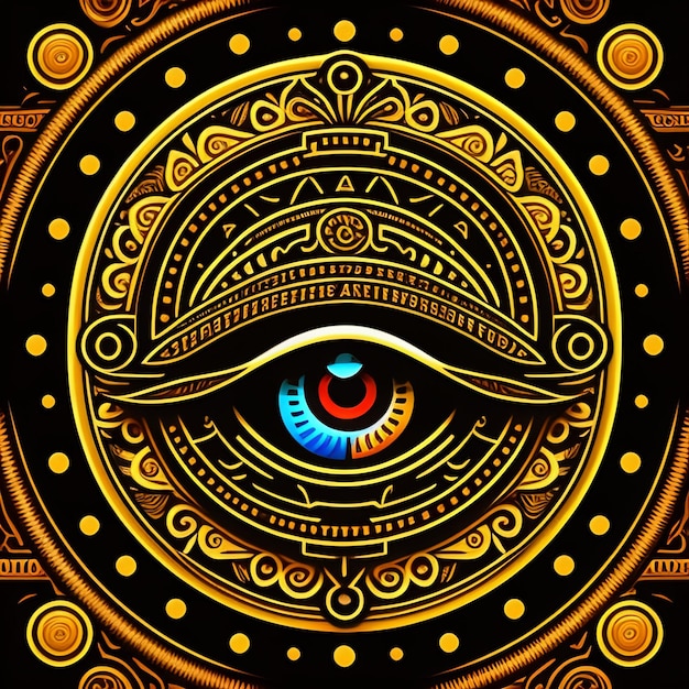Foto grátis uma ilustração em preto e dourado de um olho com um círculo no meio.