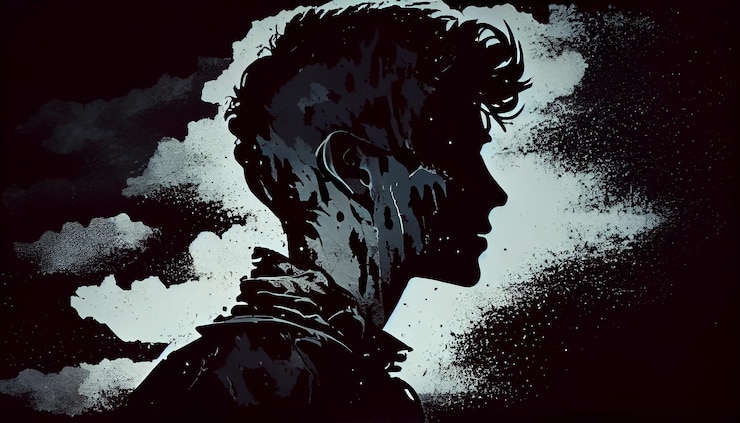 Foto grátis uma ilustração preto e branco de um homem com cabelo curto e rosto preto e branco.