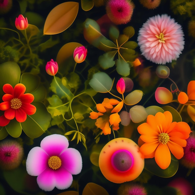 Foto grátis uma imagem colorida de flores e folhas com a palavra amor nela