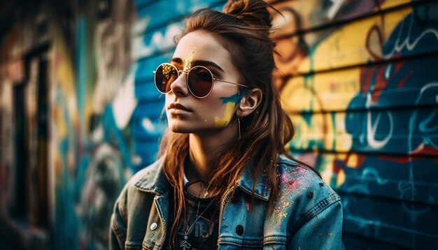 Foto grátis uma jovem elegante e confiante em pé gerada por ia