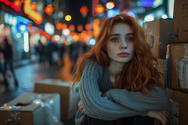 Foto grátis uma jovem ruiva na rua.