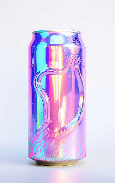Uma lata de refrigerante futurista de cores brilhantes