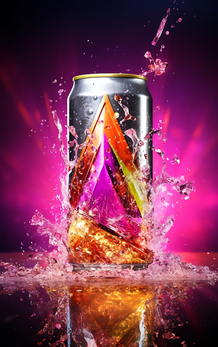 Foto grátis uma lata de refrigerante futurista de cores brilhantes