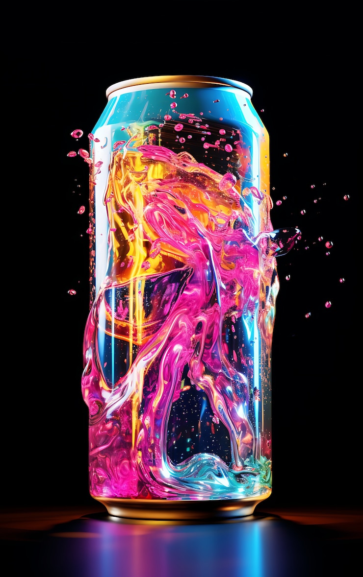 Foto grátis uma lata de refrigerante futurista de cores brilhantes