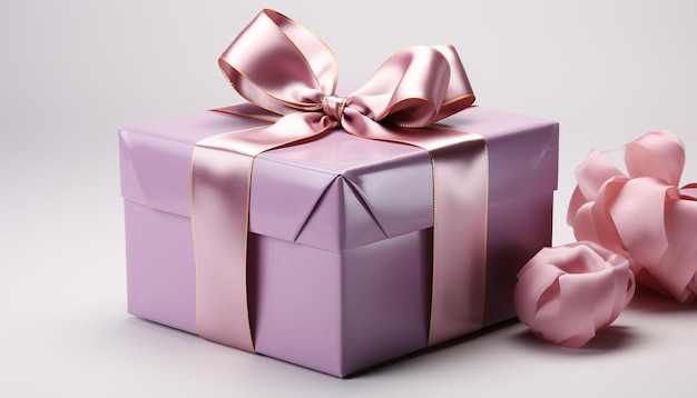 Uma linda caixa de presente rosa embrulhada com amor e elegância gerada por inteligência artificial