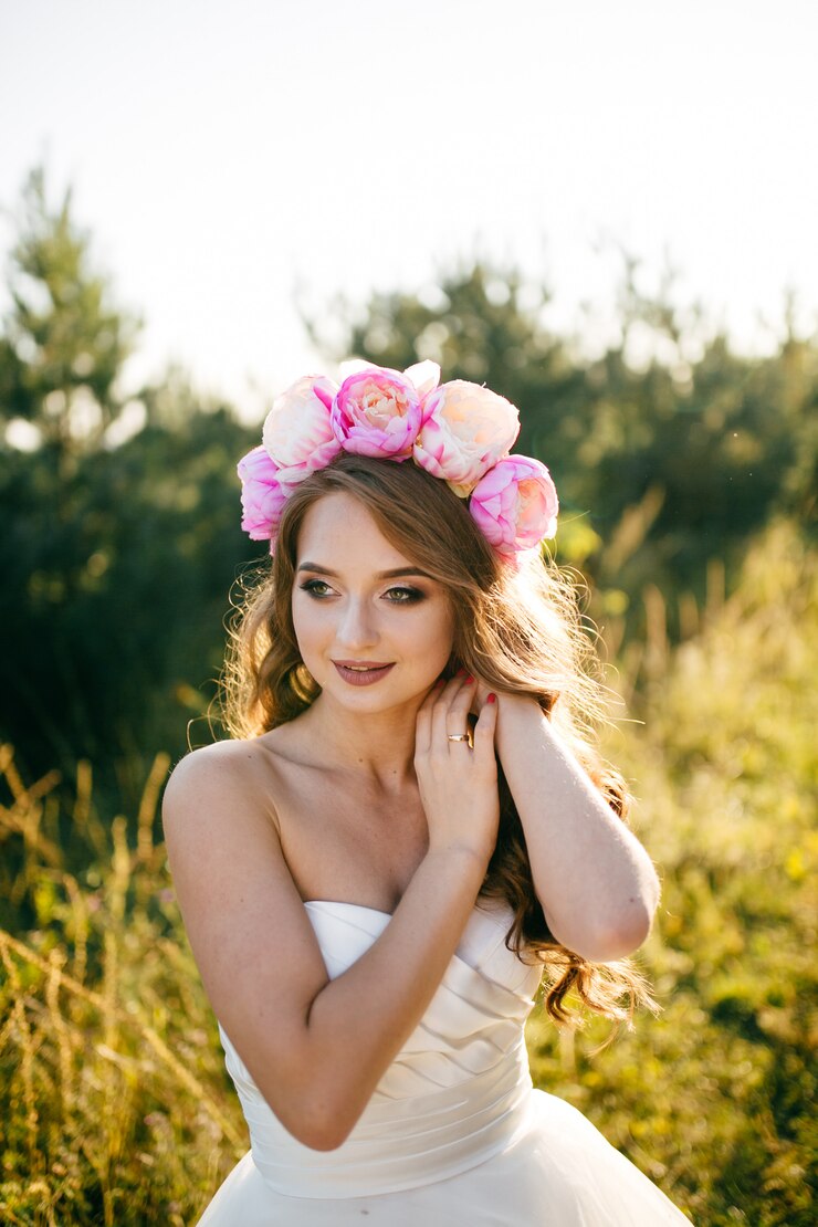 Foto grátis uma linda noiva usando vestido de noiva