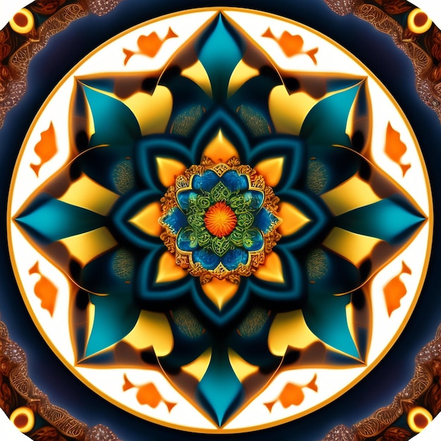 Foto grátis uma mandala colorida com um desenho de flor no centro.