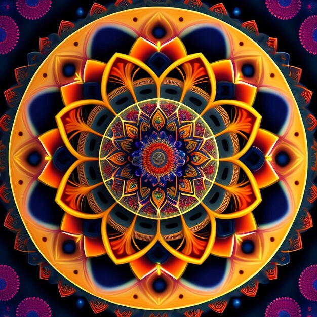 Foto grátis uma mandala colorida com um grande desenho de flor no centro.