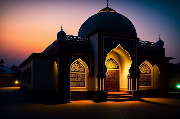 Foto grátis uma mesquita à noite com as luzes acesas.