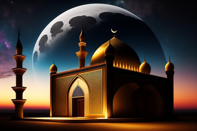 Foto grátis uma mesquita com lua cheia ao fundo