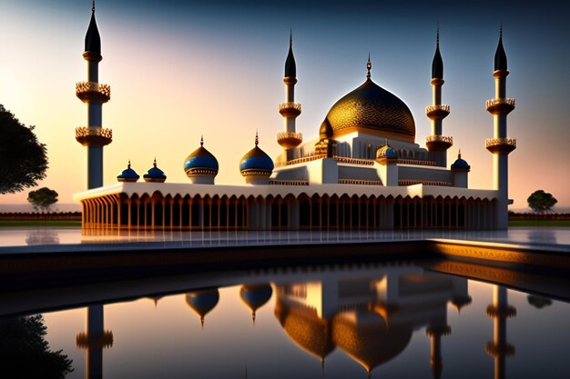 Uma mesquita com reflexo na água