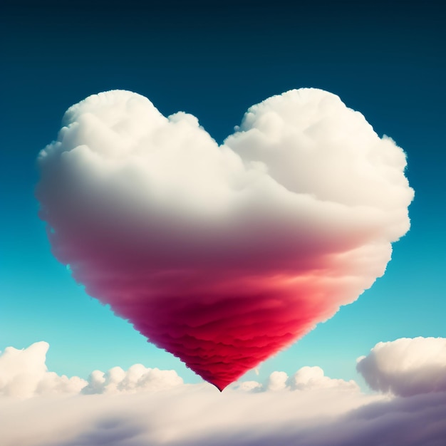Uma nuvem em forma de coração está no céu com a palavra amor nela.