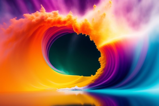 Uma onda colorida com um fundo de arco-íris