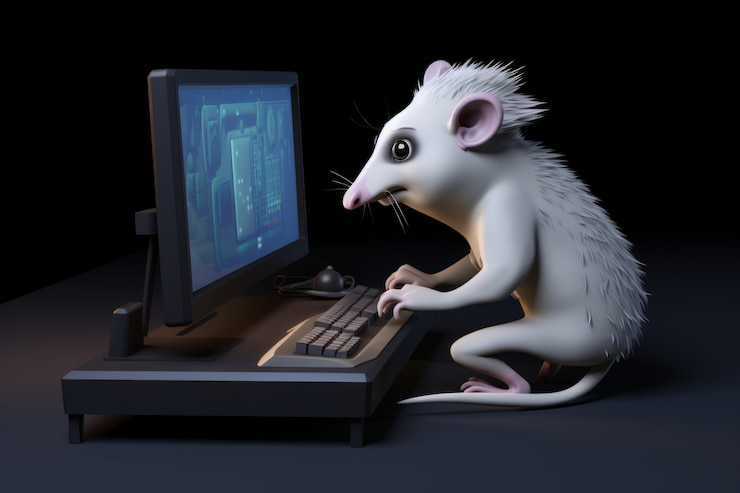 Foto grátis uma opossum bonita com um computador.