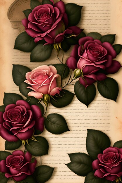 Uma página de um livro com rosas