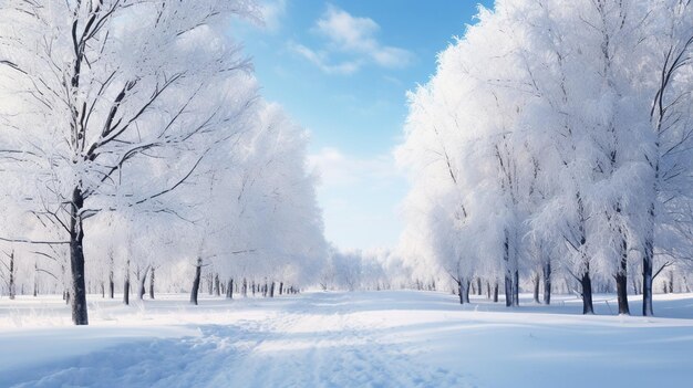 Uma paisagem de inverno com árvores cobertas de neve