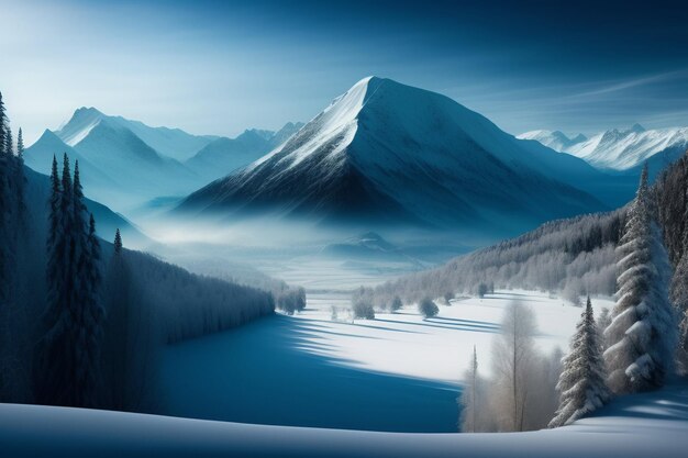 Foto grátis uma paisagem de montanha nevada com uma montanha nevada ao fundo.