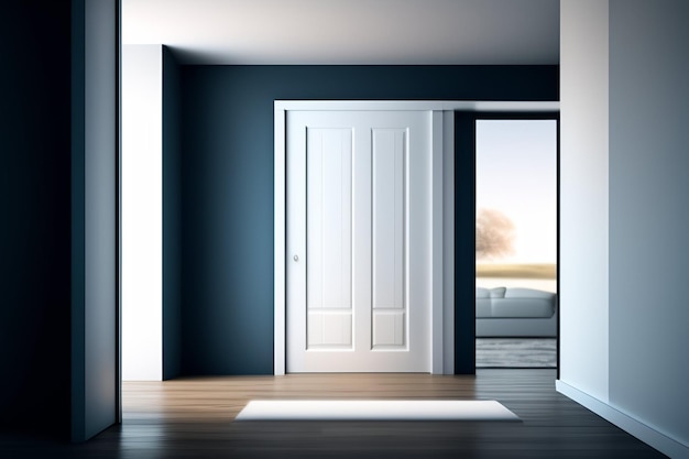 Foto grátis uma parede azul com uma porta branca que diz a palavra nela