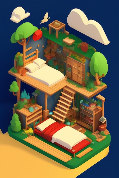 Foto grátis uma pequena casa com uma árvore no telhado.