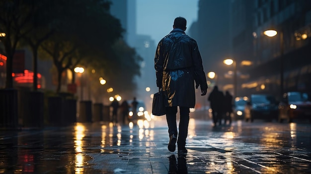 Foto grátis uma pessoa atravessa uma rua chuvosa da cidade