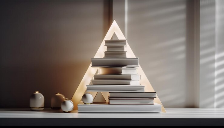 Foto grátis uma pilha de livros com uma luz em forma de triângulo no topo.