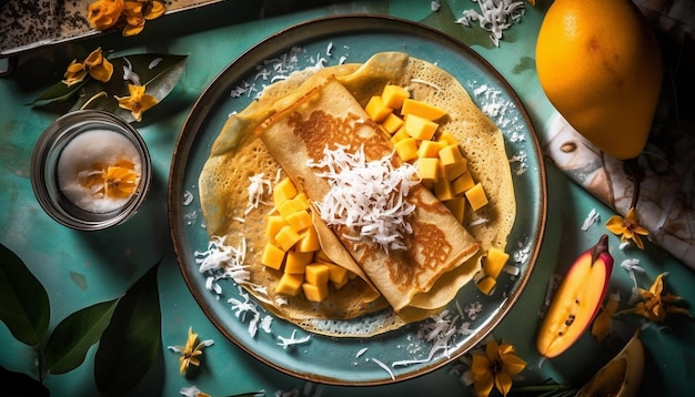 Uma pilha de panquecas caseiras com chocolate geradas por IA