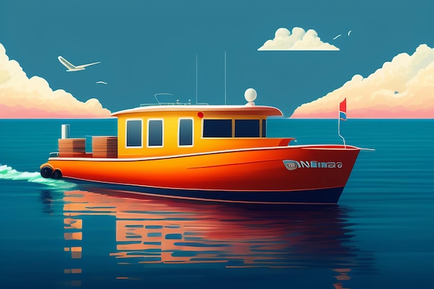 Uma pintura de um barco com a palavra a palavra ao lado