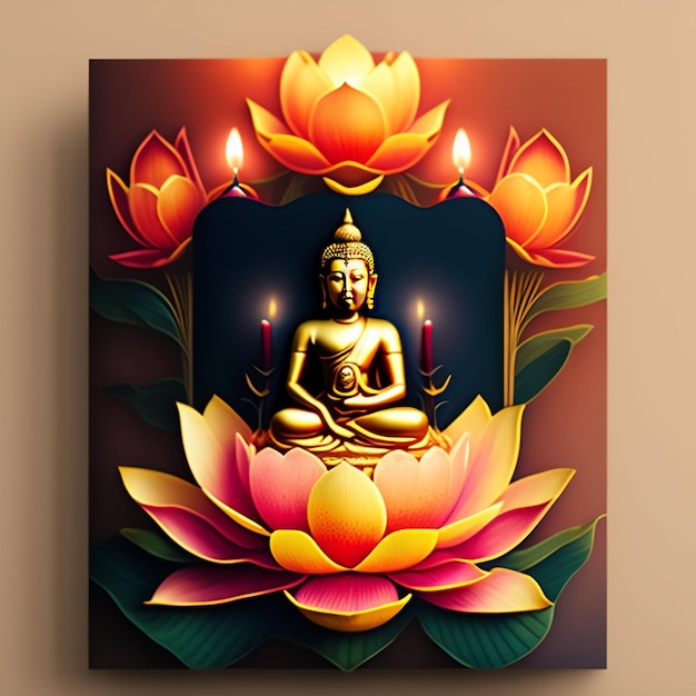 Foto grátis uma pintura de um buda com uma vela acesa no meio.