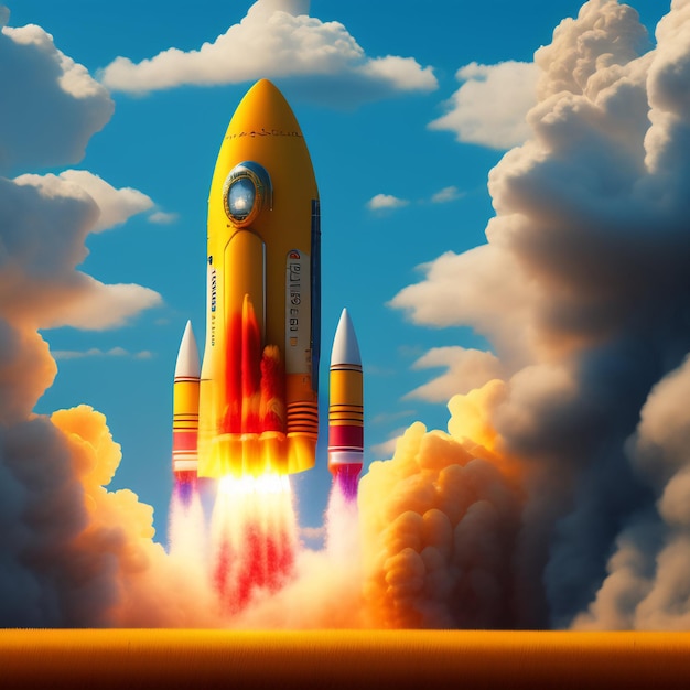 Uma pintura de um foguete com a palavra espaço nele
