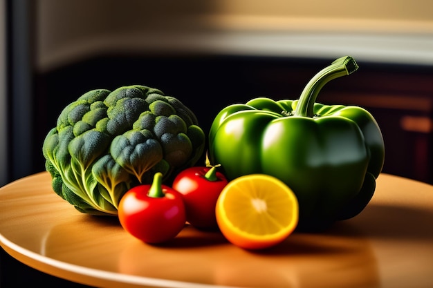 Foto grátis uma pintura de um vegetal verde e um tomate vermelho