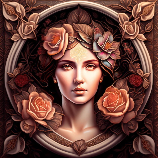 Foto grátis uma pintura de uma mulher com rosas na cabeça