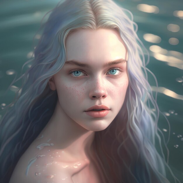 Uma pintura digital de uma sereia no oceano