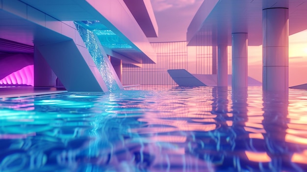 Foto grátis uma piscina futurista com design geométrico e luzes led variáveis