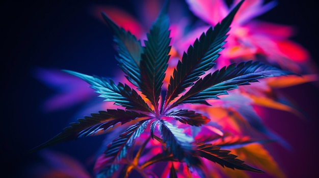 Foto grátis uma planta de cannabis com cores de néon