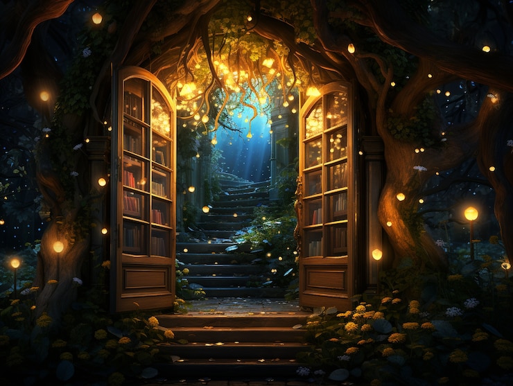Foto grátis uma porta que se estende para o mundo da fantasia