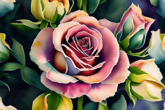 Foto grátis uma rosa rosa é cercada por folhas verdes e um caule verde