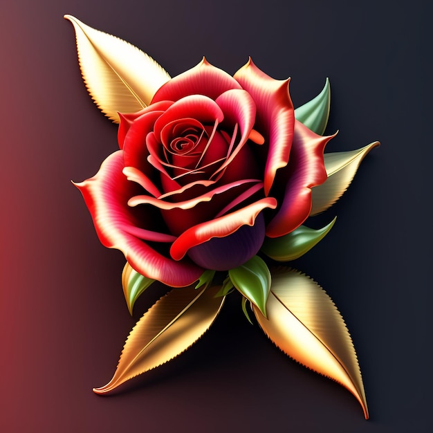 Foto grátis uma rosa vermelha com folhas douradas e uma rosa vermelha à esquerda.