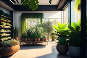 Foto grátis uma sala com plantas e plantas no chão