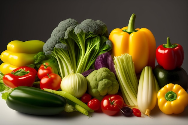 Uma variedade de vegetais está sobre uma mesa.
