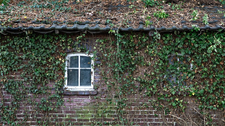 Foto grátis uma velha casa de tijolos coberta de hera