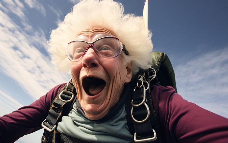Foto grátis uma velhota alegre a divertir-se