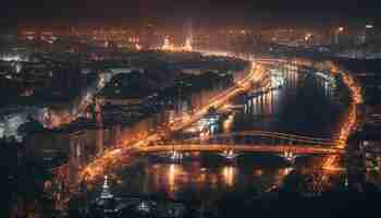 Foto grátis uma visão noturna de uma cidade com uma ponte e luzes