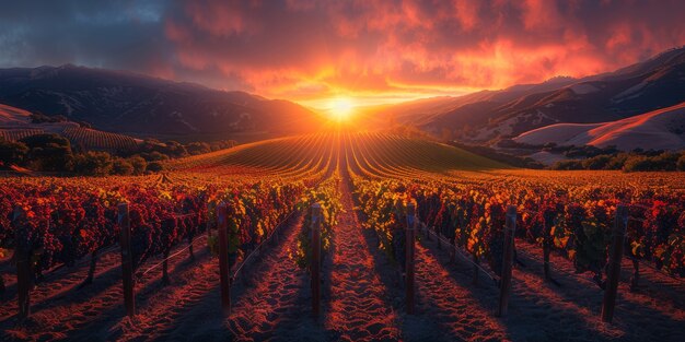 Uma vista deslumbrante da vinha com videiras e natureza