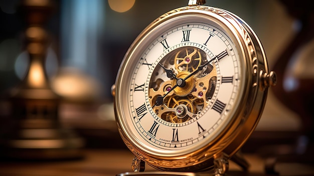 Uma vitrine de relógios antigos que evocam noções de tempo e narrativas históricas