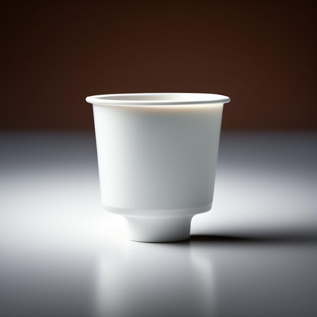 Uma xícara branca com fundo marrom e a palavra café.