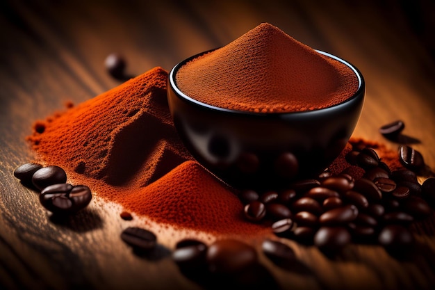 Foto grátis uma xícara de café com uma pilha de grãos de café na mesa