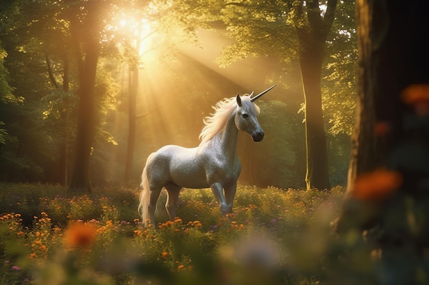 Foto grátis unicórnio na floresta ai gerado