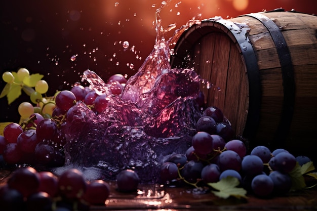 Foto grátis uvas em um barril de vinho fazendo banners de perto