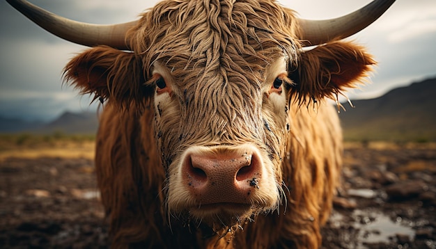 Vaca fofa pastando em prado verde olhando para câmera gerada por inteligência artificial