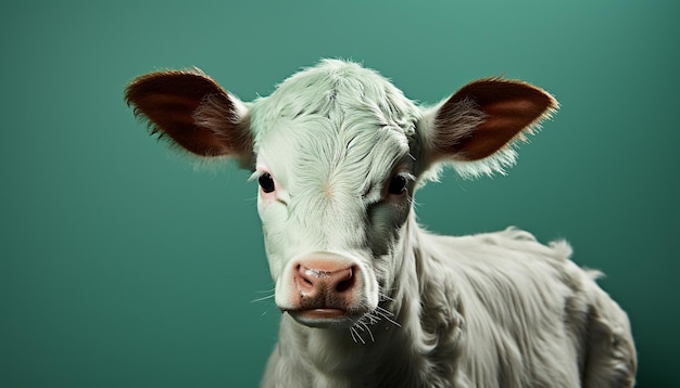 Foto grátis vaca fofa pastando grama verde em um prado rural gerado por inteligência artificial